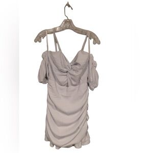 Lulus Not Just a Crush Dusty Blue Ruched Off-the-Shoulder Mini Dress size S NWT